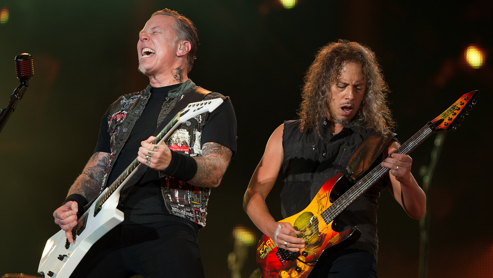 James Hetfield and Kirk Hammett of Metallica performing