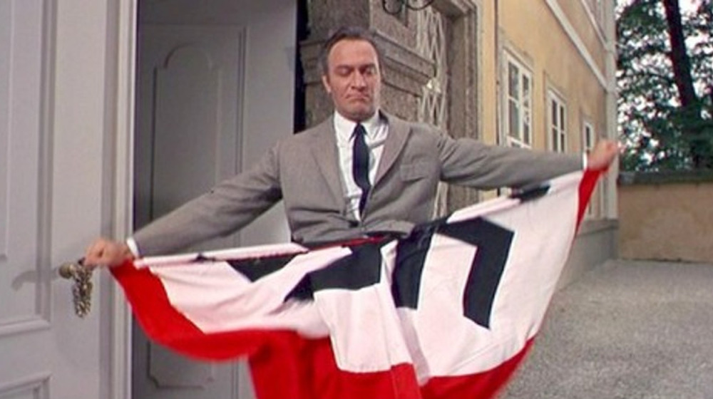 Georg rips up a Nazi flag