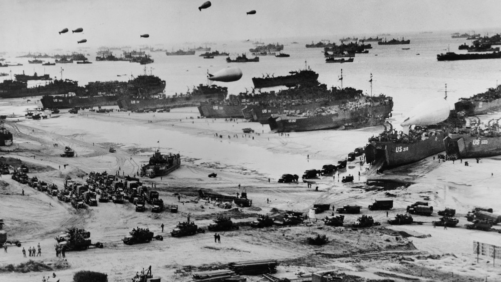 Omaha Beach after D-Day with ships
