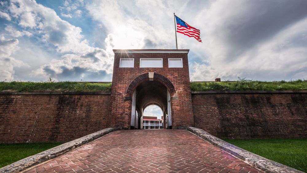 Fort McHenry National Monument with flag flying 