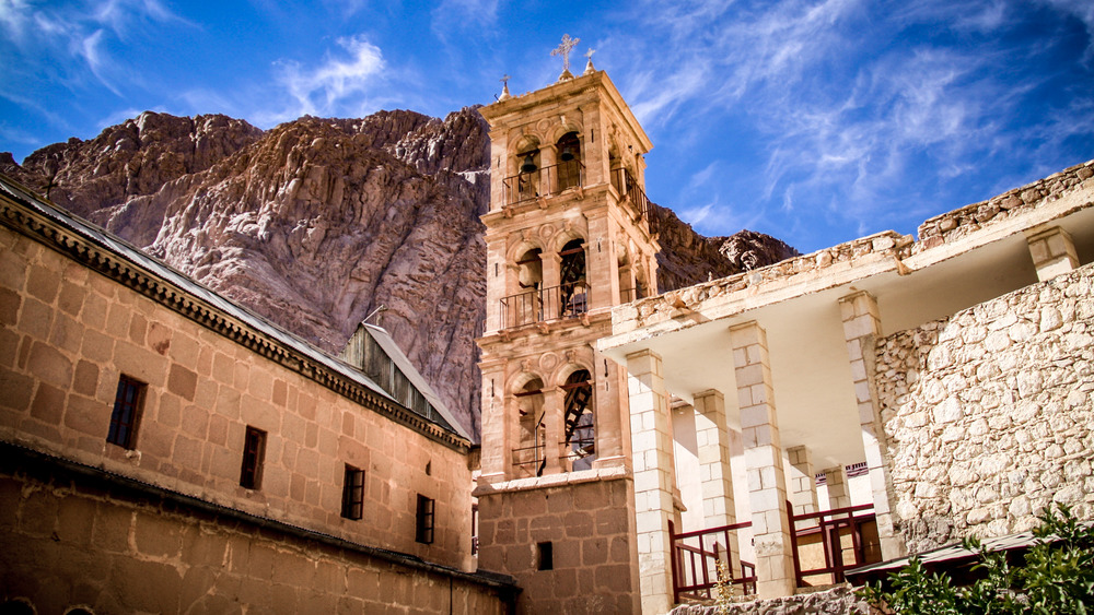 The Monastery of Saint Catherine with tower and blue sky