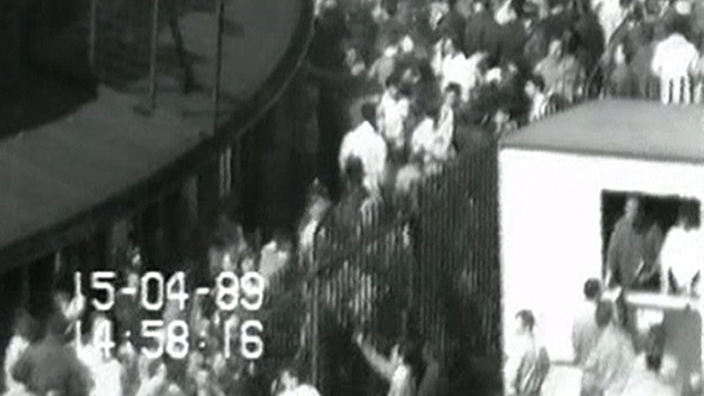 CCTV footage of the crowd building up outside the stadium at 14:58