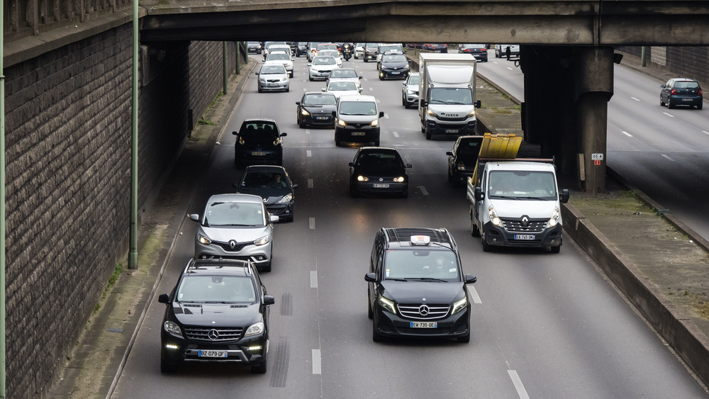Highway in France with traffic