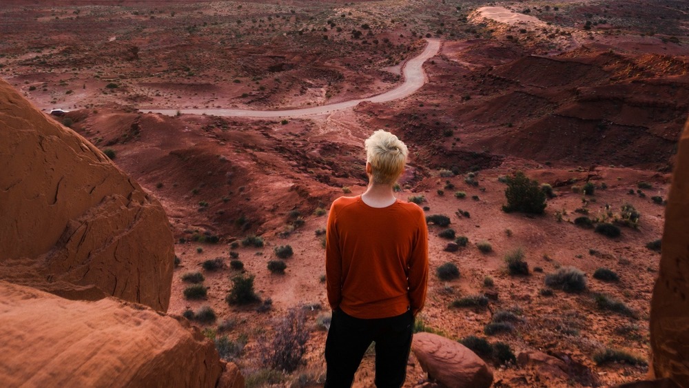 Person standing in front of desert