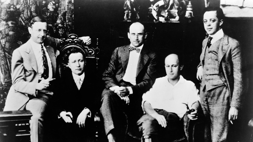 1916 publicity photo for the takeover of Paramount Pictures. (L to R) Jesse L. Lasky, Adolph Zukor, Samuel Goldwyn, Cecil B. DeMille, Al Kaufman