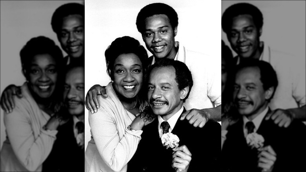 Publicity photo of American actors Isabel Sanford, Sherman Hemsley and Mike Evans