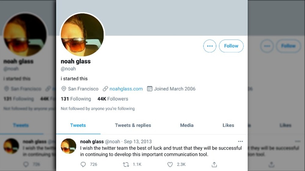 Noah Glass' twitter profile and pinned tweet