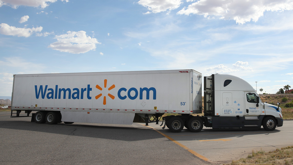 Walmart shipping truck on the road