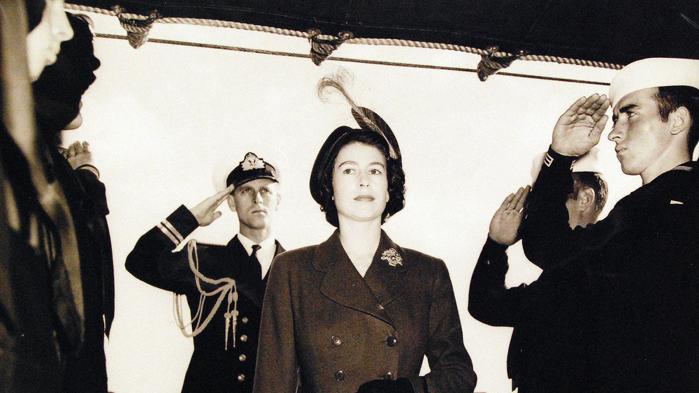 : The British Royal Highness, Princess Elizabeth and the Duke of Edinburgh visit the U.S. Navy heavy cruiser USS Des Moines, 1950