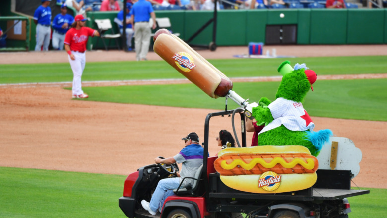 Phillie Phanatic baseball game hotdogs