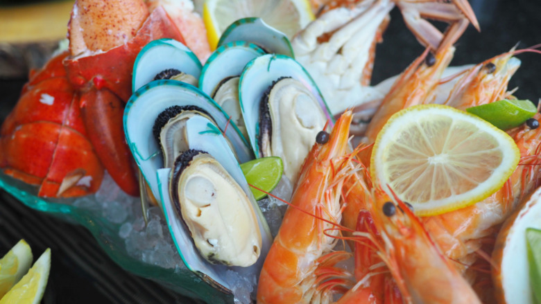 Shrimp mussels oysters lobster platter