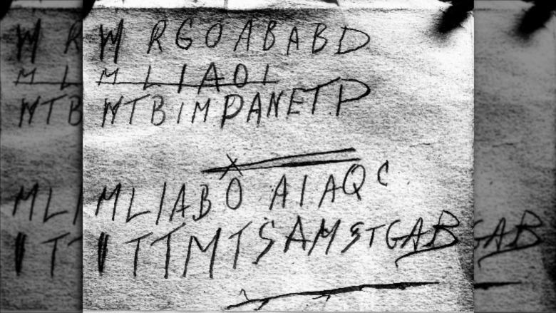 a police scan of the handwritten code found in the back of a copy of The Rubiayat of Omar Khayyam, believed to belong to the dead man.