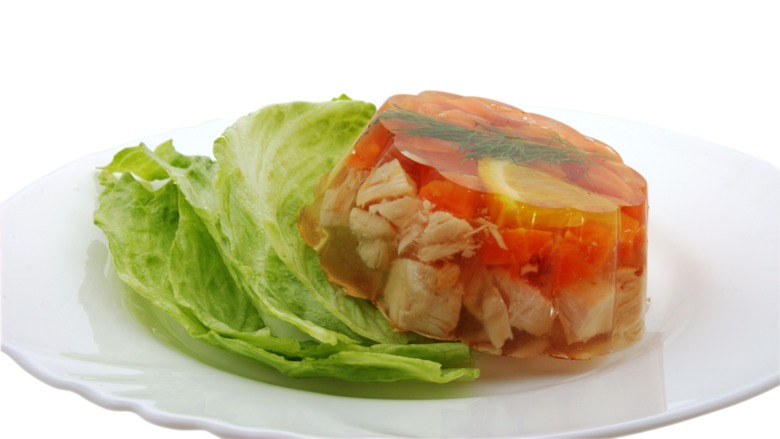 Gelatin-encased meal on a plate