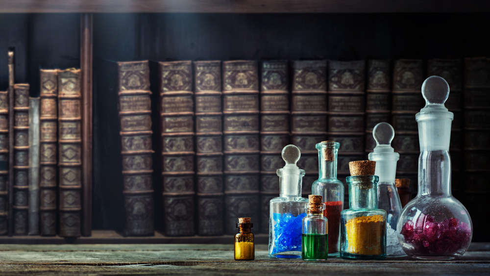 Chemicals in front of vintage books