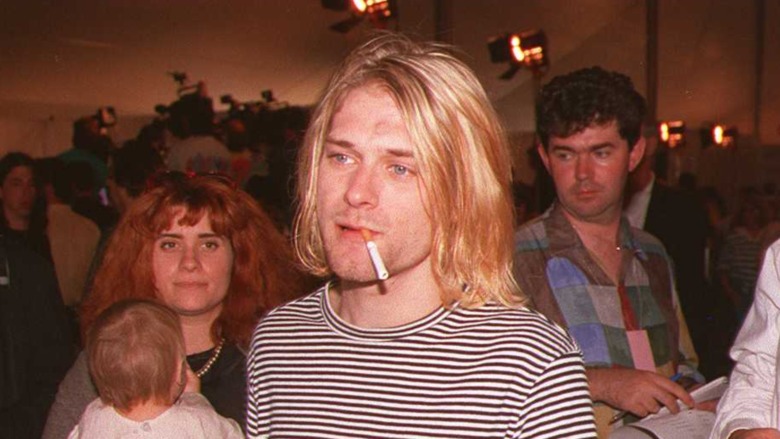 Kurt Cobain with a cigarette in his mouth