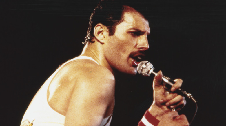 Freddie Mercury singing at mic