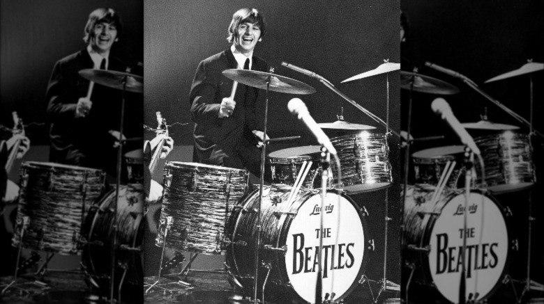Ringo Star playing on a drum set