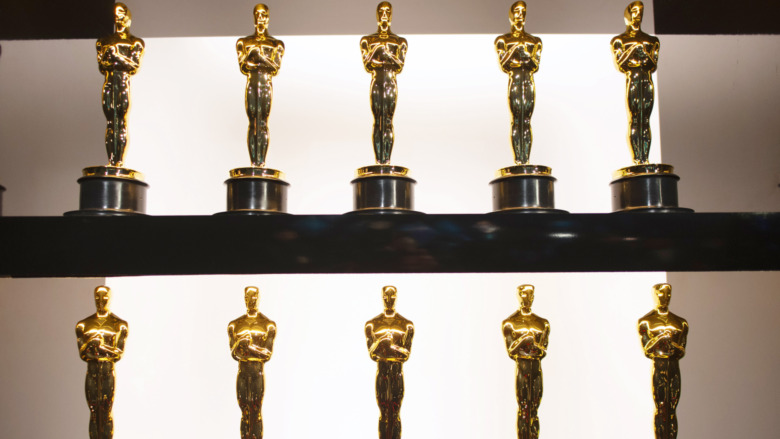 Oscar statues on a shelf