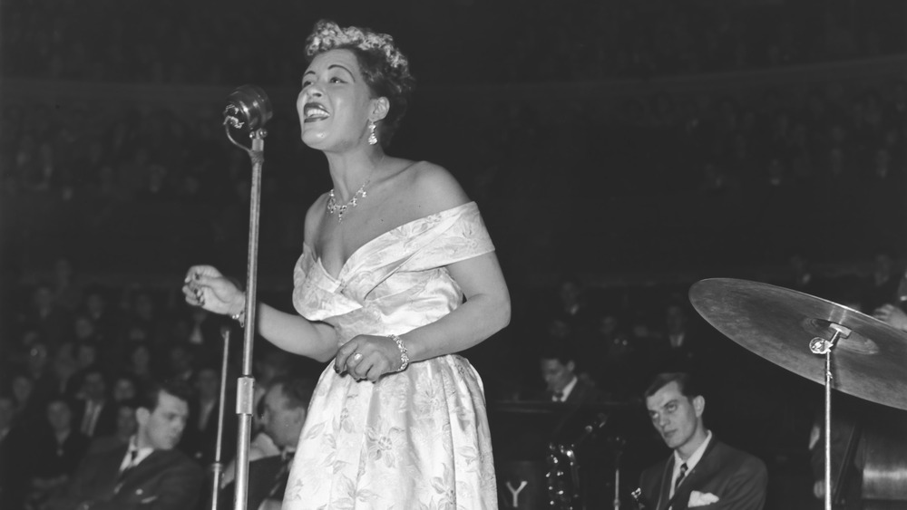 Billie Holiday at the microphone