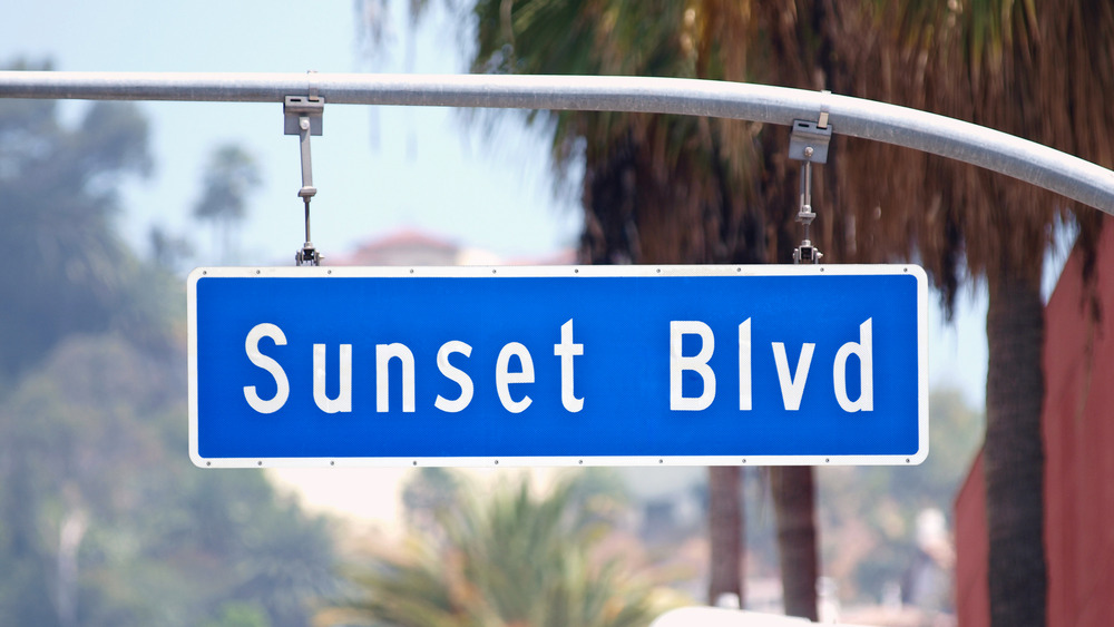 Sunset Boulevard sign hanging