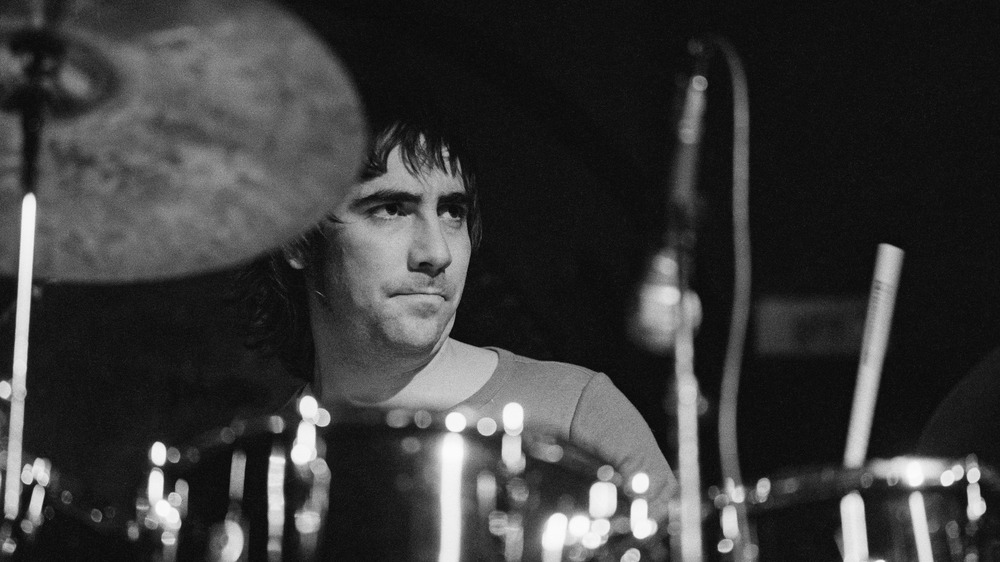 Keith Moon behind his drum kit