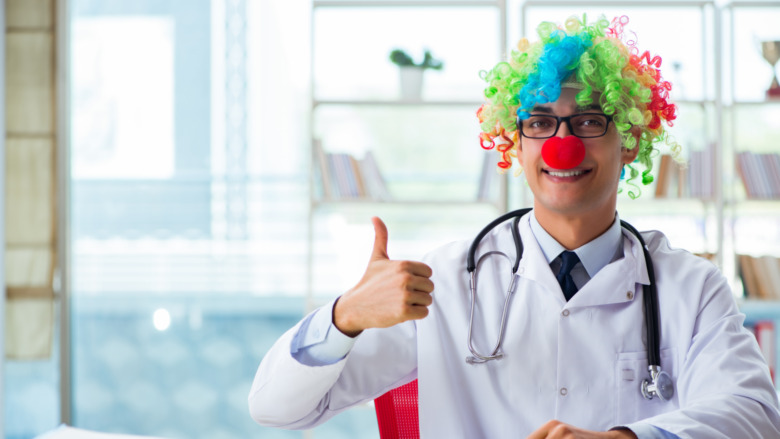 A doctor in clown regalia