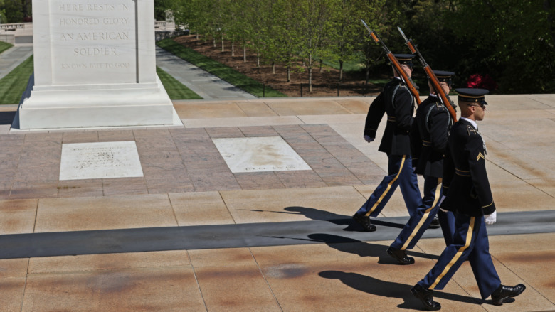 Soldiers marching at the Tomb of the Unknowns