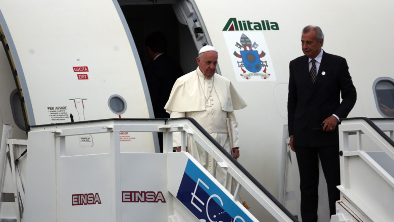 Pope Francis leaves Alitalia aircraft