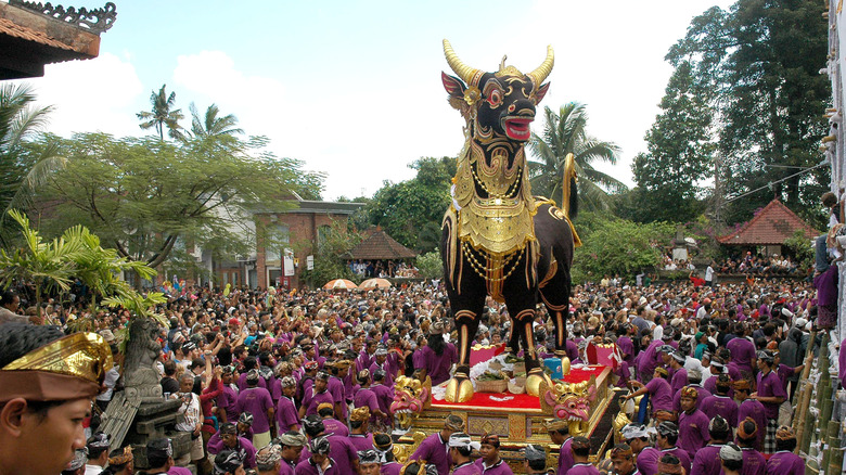 Wooden bull in royal funeral procession