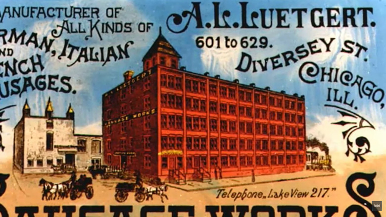 Postcard Luetger sausage factory