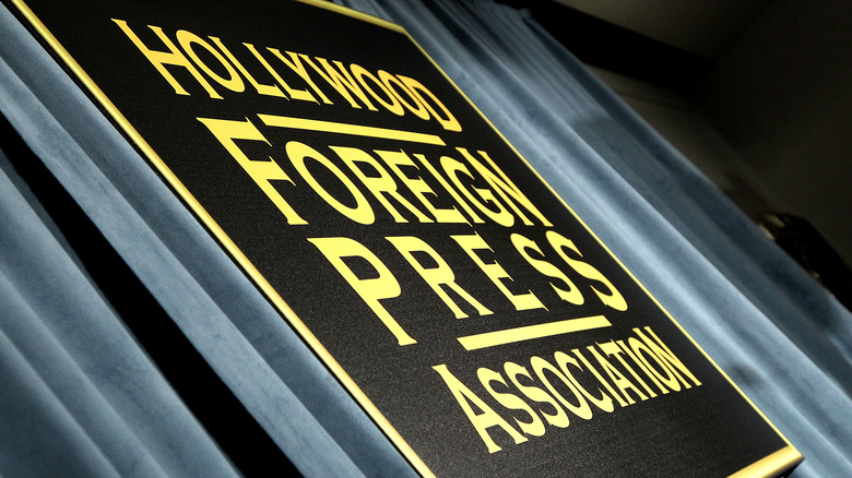 Hollywood Foreign Press Association sign with yellow letters