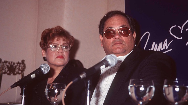 Marisella and Abraham Quintanilla at a press conference