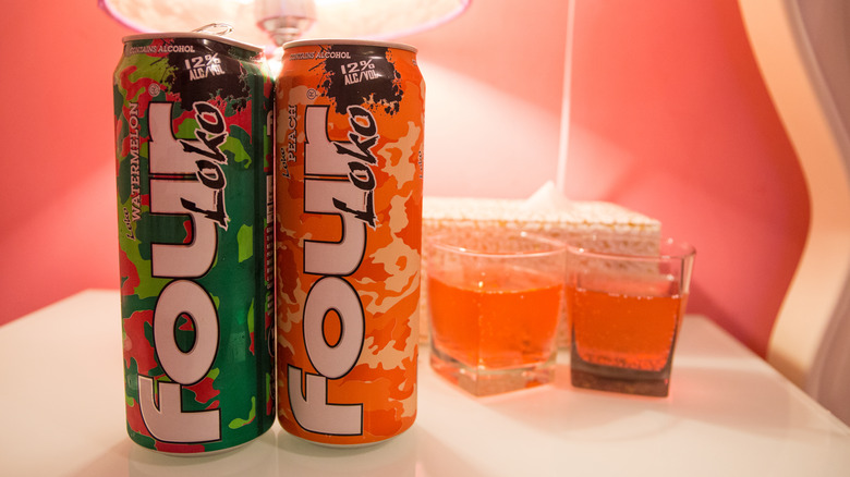 Cans and glasses of Four Loko