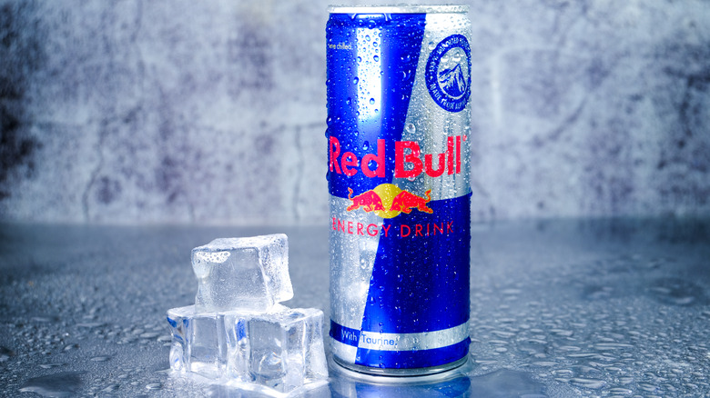 Can of Red Bull with ice