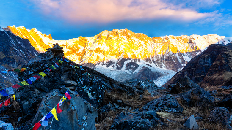 Morning view of Mount Annapurna with sunrise