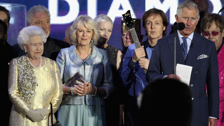 Queen Elizabeth II, Paul McCartney, Prince Charles, and Elton John