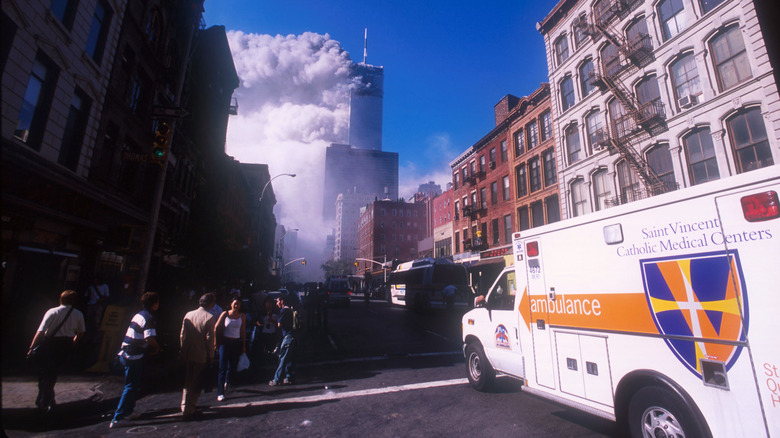 An ambulance traveling to the scene of the 9/11 attacks