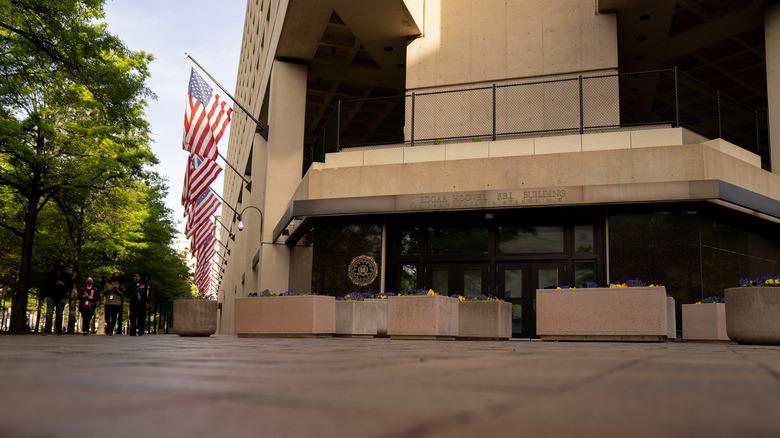 Edgar J Hoover FBI Building with flags