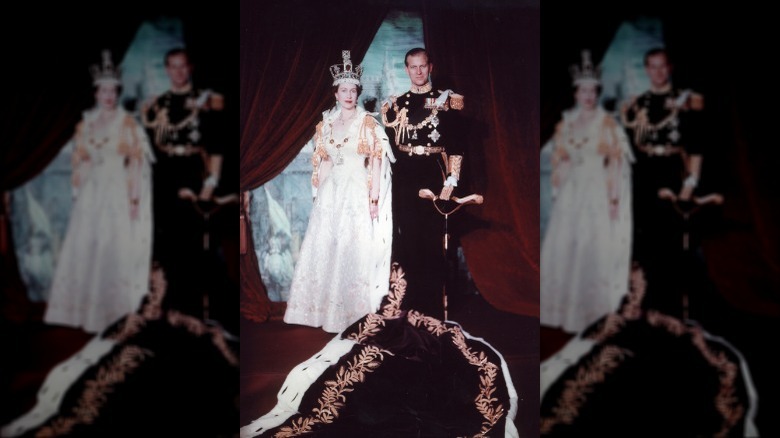 Queen Elizabeth II and Prince Philip in royal coronation dress