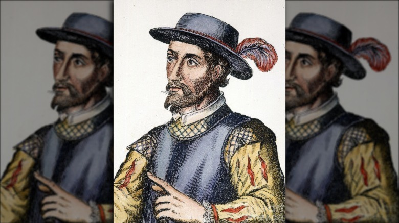 17th century Spanish engraving (colored) of Juan Ponce de León
