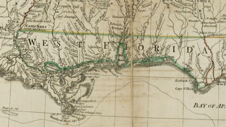 Map showing the southern British colonies in 1776, including the Carolinas, Georgia, and the Floridas, 1776