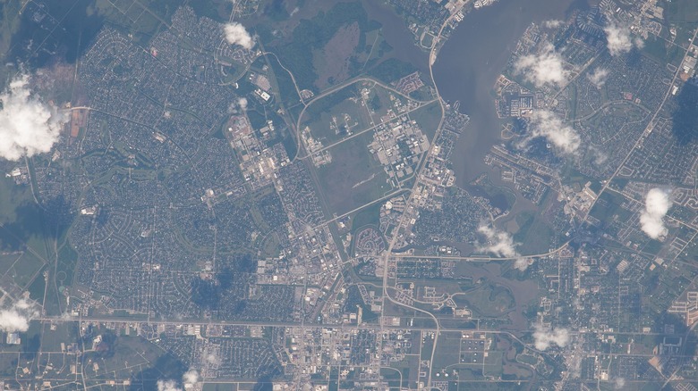 Satellite view of Clear Lake, Webster, Nassau Bay, and League City, Texas