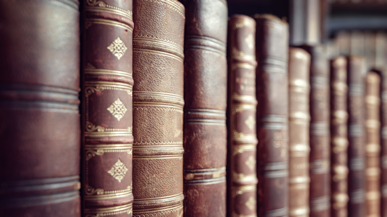 leather bound books in a row