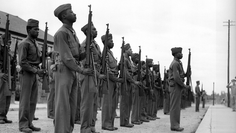 Black soldiers at parade in 1942