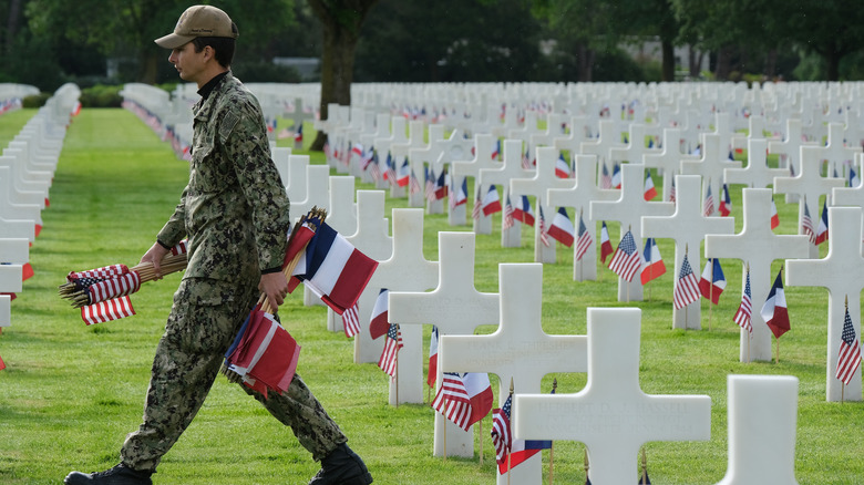 World War II American cemetery with white crosses