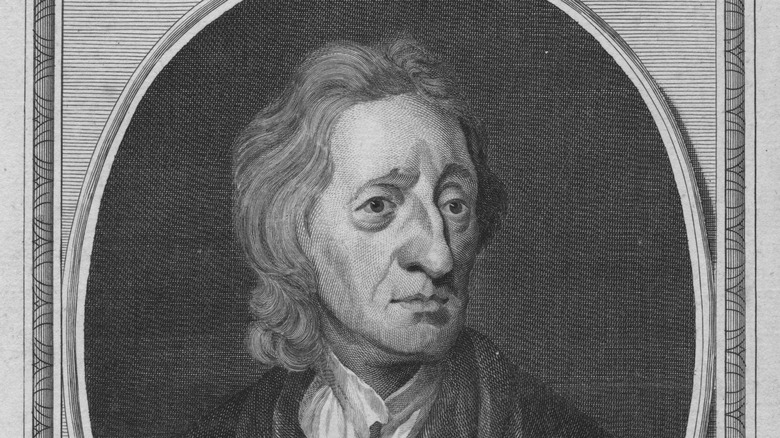 ink portrait of John Locke looking serious