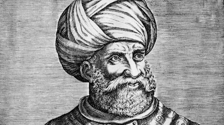 ink drawing of Hayreddin Barbarossa in turban