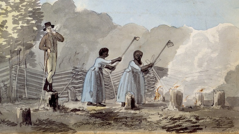 Overseer and enslaved people, 1798 watercolor