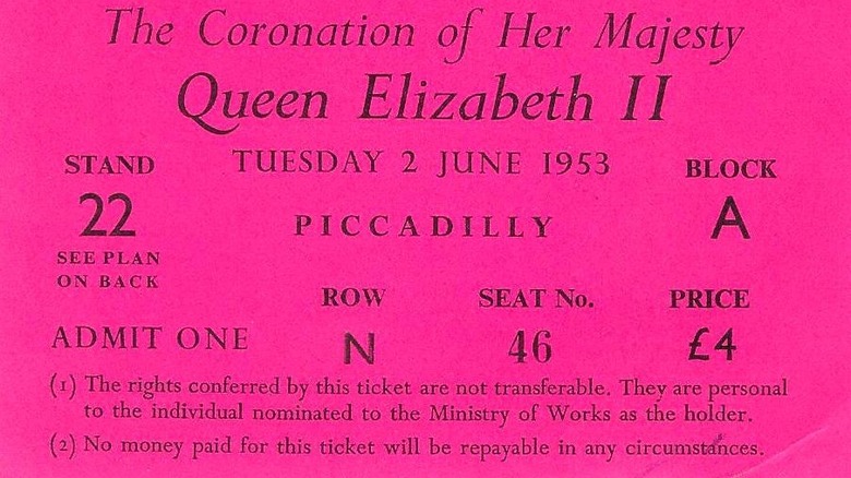 Ticket to temporary stands erected on Piccadilly for the procession 