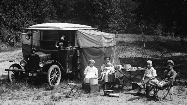 family camping with car